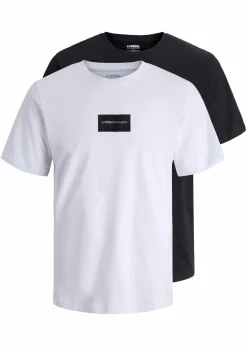 J&J Rebel Große Größen|Marken|JJ REBEL T-Shirt im 2er Pack aus reiner Baumwolle schwarz/weiß bedruckt