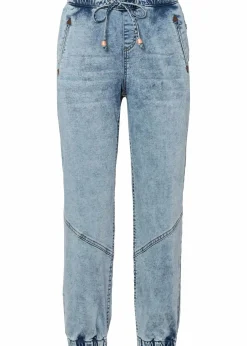bonprix Jeans|Kurzgrößen|Jogg Jeans Mid Waist, stretch blau washed