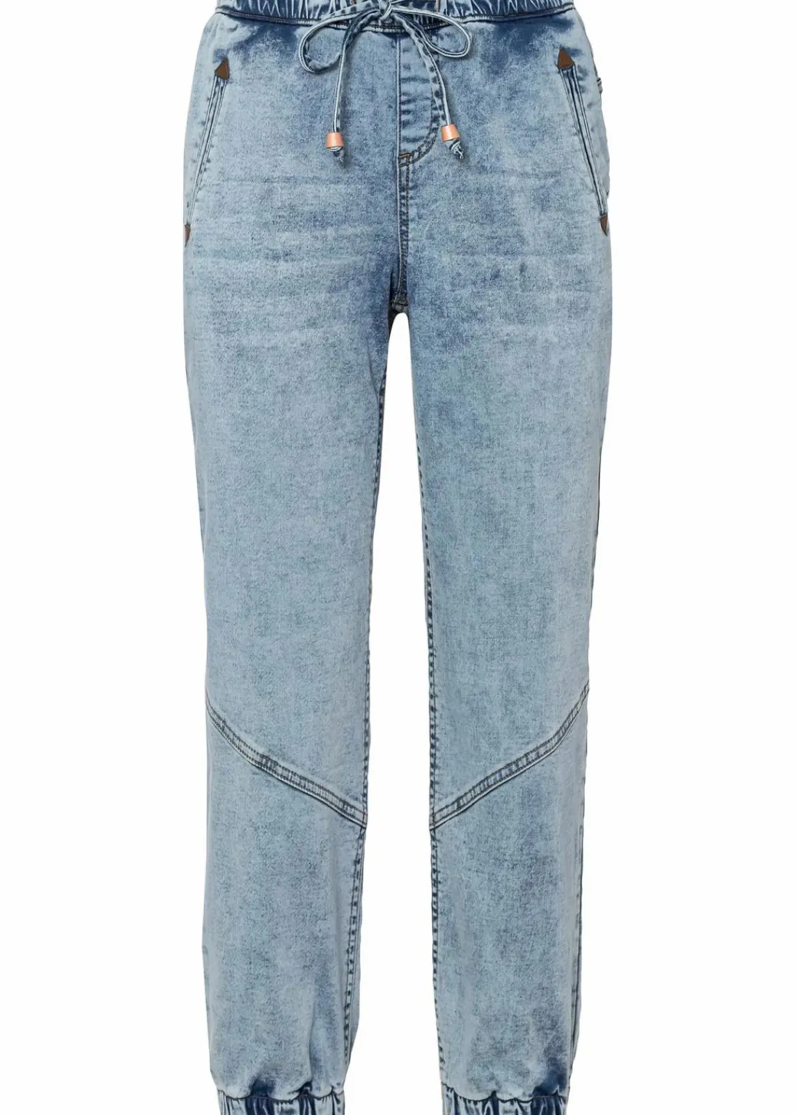 bonprix Jeans|Kurzgrößen|Jogg Jeans Mid Waist, stretch blau washed