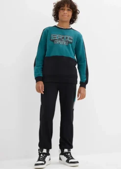 bonprix Jungen 9-16 Jahre·Bademode|Jungen 9-16 Jahre·Hosen|Jogginganzug aus reiner Bio-Baumwolle petrol/schwarz bedruckt