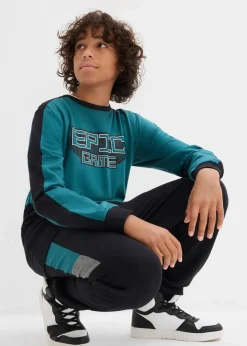 bonprix Jungen 9-16 Jahre·Bademode|Jungen 9-16 Jahre·Hosen|Jogginganzug aus reiner Bio-Baumwolle petrol/schwarz bedruckt
