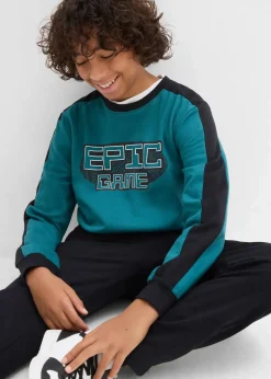 bonprix Jungen 9-16 Jahre·Bademode|Jungen 9-16 Jahre·Hosen|Jogginganzug aus reiner Bio-Baumwolle petrol/schwarz bedruckt