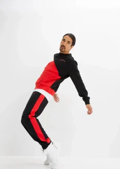 bonprix Große Größen|Sportbekleidung|Jogginganzug (2-tlg. Set) aus reiner Baumwolle schwarz/erdbeere/weiß bedruckt