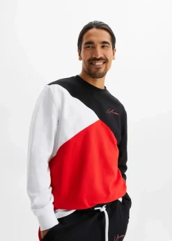 bonprix Große Größen|Sportbekleidung|Jogginganzug (2-tlg. Set) aus reiner Baumwolle schwarz/erdbeere/weiß bedruckt