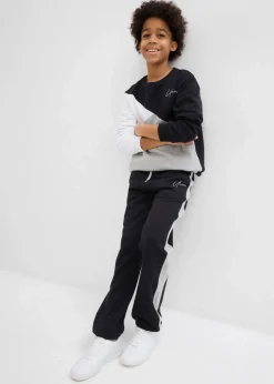 bonprix Jungen 9-16 Jahre·Bademode|Jungen 9-16 Jahre·Hosen|Jogginghose aus reiner Bio-Baumwolle schwarz/hellgrau meliert