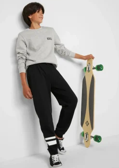 bonprix Jungen 9-16 Jahre·Mehrfachpacks|Jungen 9-16 Jahre·Hosen|Jogginghose aus weichem Baumwoll-Mix (2er Pack) schwarz+hellgrau meliert