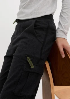 bonprix Jungen 9-16 Jahre·Hosen|Jungen 2-8 Jahre·Nachhaltigere Materialien|Jogginghose mit Cargotaschen aus weichem Baumwoll-Mix anthrazit meliert