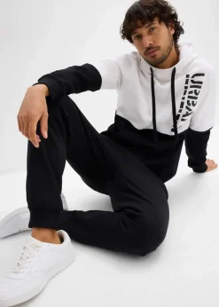 bonprix Sweat|Hosen|Jogginghose mit Rippbündchen am Saum schwarz