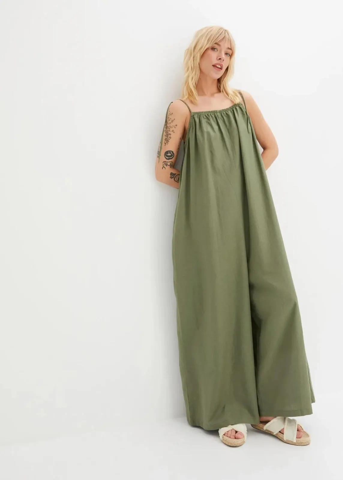 bonprix Nachhaltigere Materialien|Jumpsuits|Jumpsuit aus leichtem Leinen-Viskose-Mix oliv
