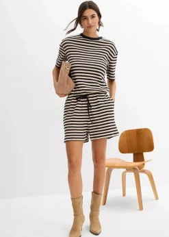 bonprix Bekleidung·Homewear|Jumpsuits|Jumpsuit aus reiner Bio-Baumwolle sandbeige/schwarz gestreift