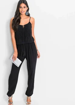 bonprix Bekleidung·Homewear|Jumpsuits|Jumpsuit aus strukturierter Viskose schwarz