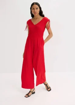 bonprix Nachhaltigere Materialien|Jumpsuits|Jumpsuit aus strukturiertem Crêpe tiefrot