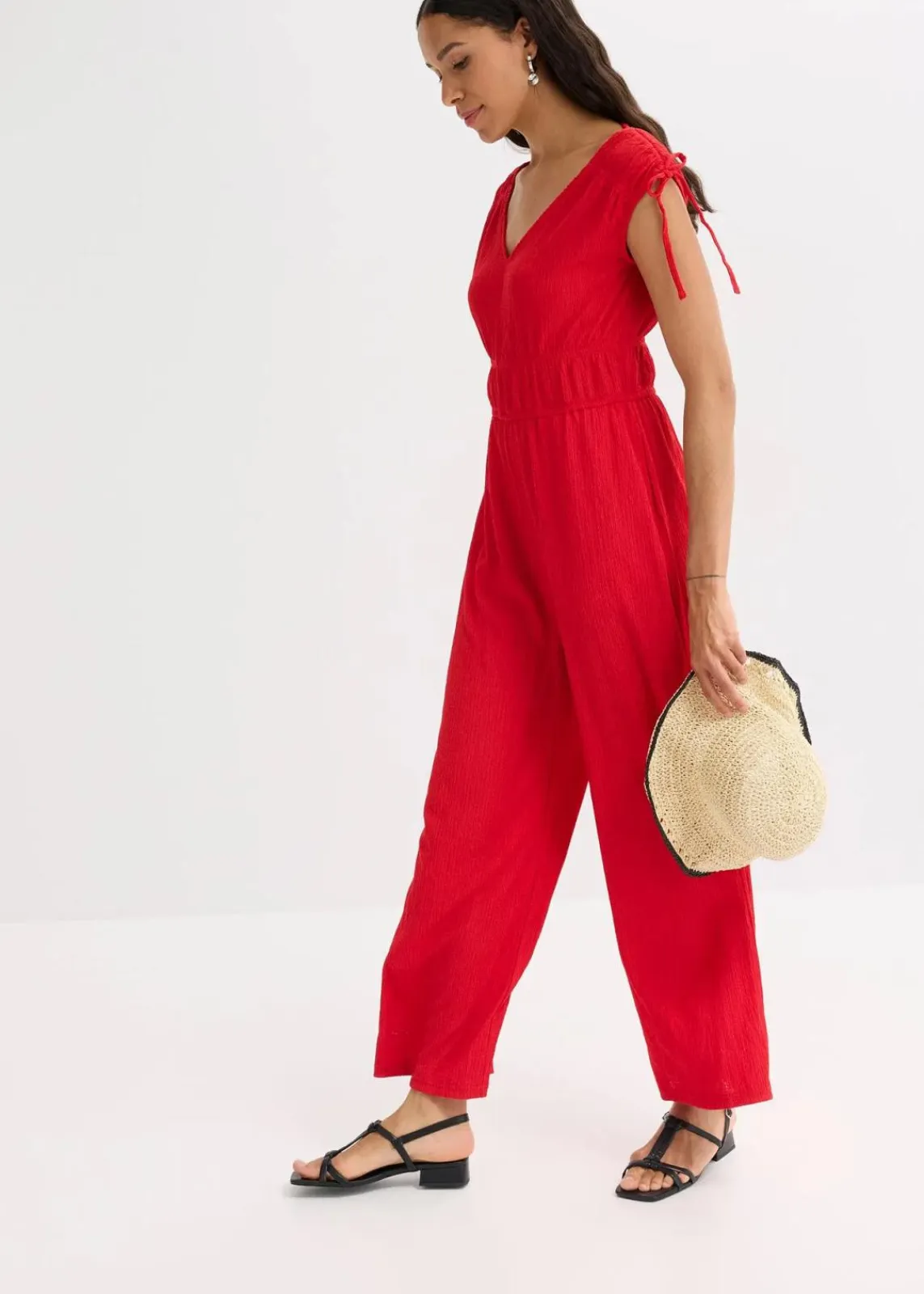 bonprix Nachhaltigere Materialien|Jumpsuits|Jumpsuit aus strukturiertem Crêpe tiefrot