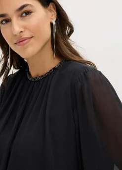 bonprix Bekleidung·Homewear|Jumpsuits|Jumpsuit mit Chiffon und Glitzer schwarz