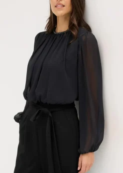 bonprix Bekleidung·Homewear|Jumpsuits|Jumpsuit mit Chiffon und Glitzer schwarz