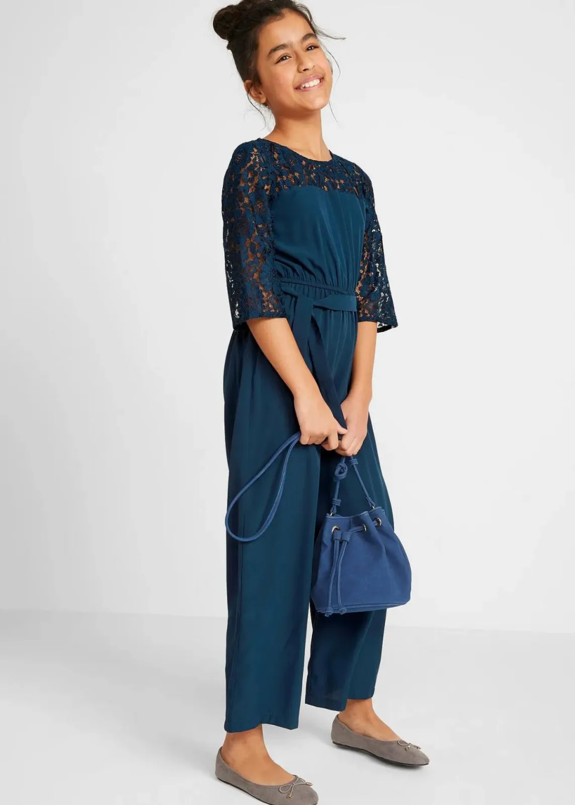 bonprix Mädchen 9-16 Jahre·Kleider & Jumpsuits|Jumpsuit mit Spitze dunkelblau