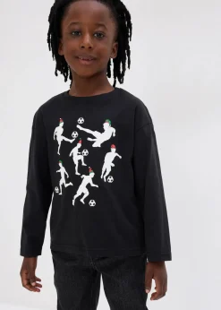 bonprix Jungen 2-8 Jahre·Nachhaltigere Materialien|Jungen 2-8 Jahre·Shirts|Jungen Langarmshirt mit Weihnachtsmotiv aus Bio Baumwolle schwarz