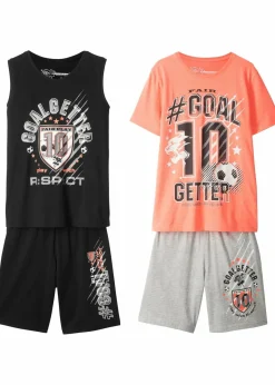 bonprix Jungen 9-16 Jahre·Shorts|Jungen 9-16 Jahre·Shirts|Jungen T-Shirt + Tanktop + Bermudas (4-tlg. Set) schwarz/neonorange/hellgrau meliert bedruckt