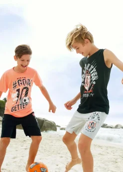 bonprix Jungen 9-16 Jahre·Shorts|Jungen 9-16 Jahre·Shirts|Jungen T-Shirt + Tanktop + Bermudas (4-tlg. Set) schwarz/neonorange/hellgrau meliert bedruckt