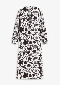 bonprix Bekleidung·Pullover & Strickjacken|Kleider|Kaftan-Kleid aus fließender Viskose schwarz/cremeweiß bedruckt