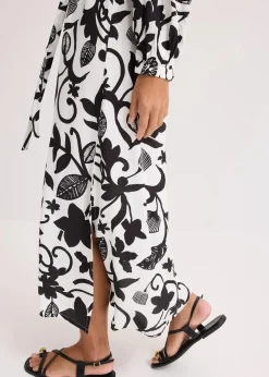 bonprix Bekleidung·Pullover & Strickjacken|Kleider|Kaftan-Kleid aus fließender Viskose schwarz/cremeweiß bedruckt