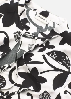 bonprix Bekleidung·Pullover & Strickjacken|Kleider|Kaftan-Kleid aus fließender Viskose schwarz/cremeweiß bedruckt