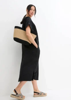 bonprix Bekleidung·Pullover & Strickjacken|Kleider|Kaftan-Kleid aus reinem Leinen schwarz