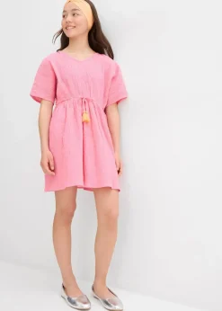 bonprix Mädchen 9-16 Jahre·Kleider & Jumpsuits|Kaftan-Kleid aus strukturiertem Crinkle rosa