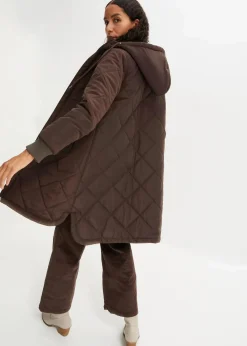 bonprix Bekleidung·Hosen|Jacken & Mäntel|Kapuzen-Kurzmantel mit Steppung dunkelbraun