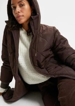bonprix Bekleidung·Hosen|Jacken & Mäntel|Kapuzen-Kurzmantel mit Steppung dunkelbraun