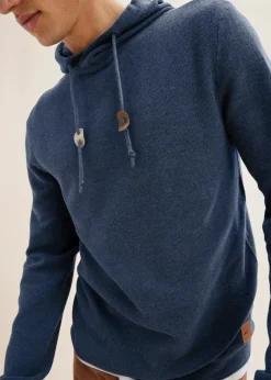 bonprix Große Größen|Pullover & Strickjacken|Kapuzenpullover aus weichem Baumwollmix blau meliert