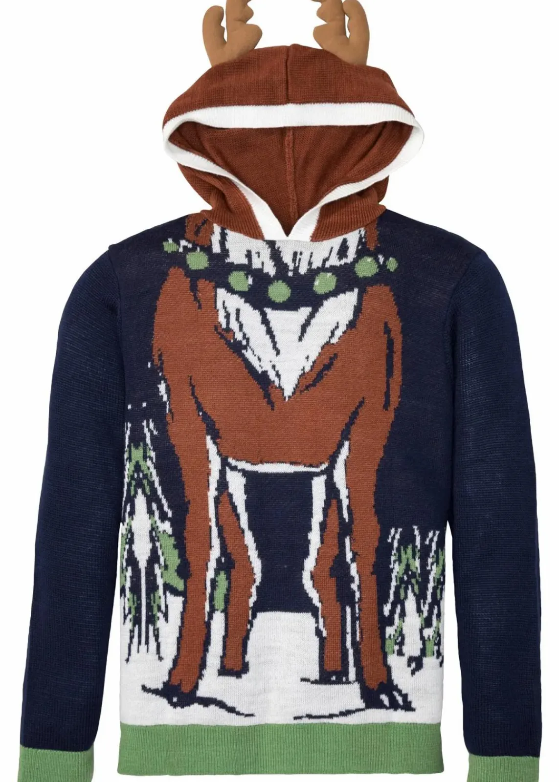 bonprix Große Größen|Pullover & Strickjacken|Kapuzen-Pullover mit Weihnachtsmotiv aus recyceltem Polyester dunkelblau