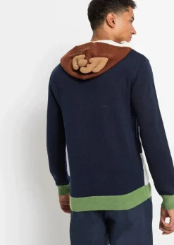 bonprix Große Größen|Pullover & Strickjacken|Kapuzen-Pullover mit Weihnachtsmotiv aus recyceltem Polyester dunkelblau