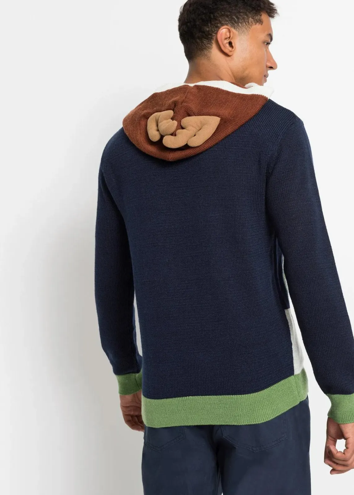 bonprix Große Größen|Pullover & Strickjacken|Kapuzen-Pullover mit Weihnachtsmotiv aus recyceltem Polyester dunkelblau