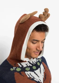 bonprix Große Größen|Pullover & Strickjacken|Kapuzen-Pullover mit Weihnachtsmotiv aus recyceltem Polyester dunkelblau