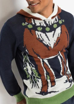 bonprix Große Größen|Pullover & Strickjacken|Kapuzen-Pullover mit Weihnachtsmotiv aus recyceltem Polyester dunkelblau