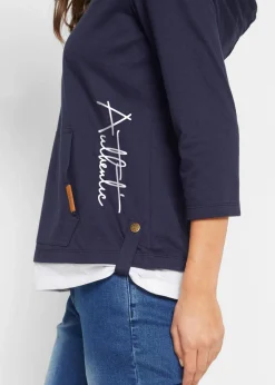bonprix Shirts & Tops|Kapuzen-Shirt, 3/4-Arm aus reiner Baumwolle dunkelblau bedruckt