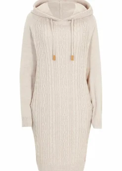 bonprix Bekleidung·Umstandsmode|Bekleidung·Pullover & Strickjacken|Kapuzen-Strickkleid mit Zopfmuster natur meliert