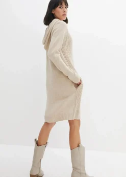 bonprix Bekleidung·Umstandsmode|Bekleidung·Pullover & Strickjacken|Kapuzen-Strickkleid mit Zopfmuster natur meliert