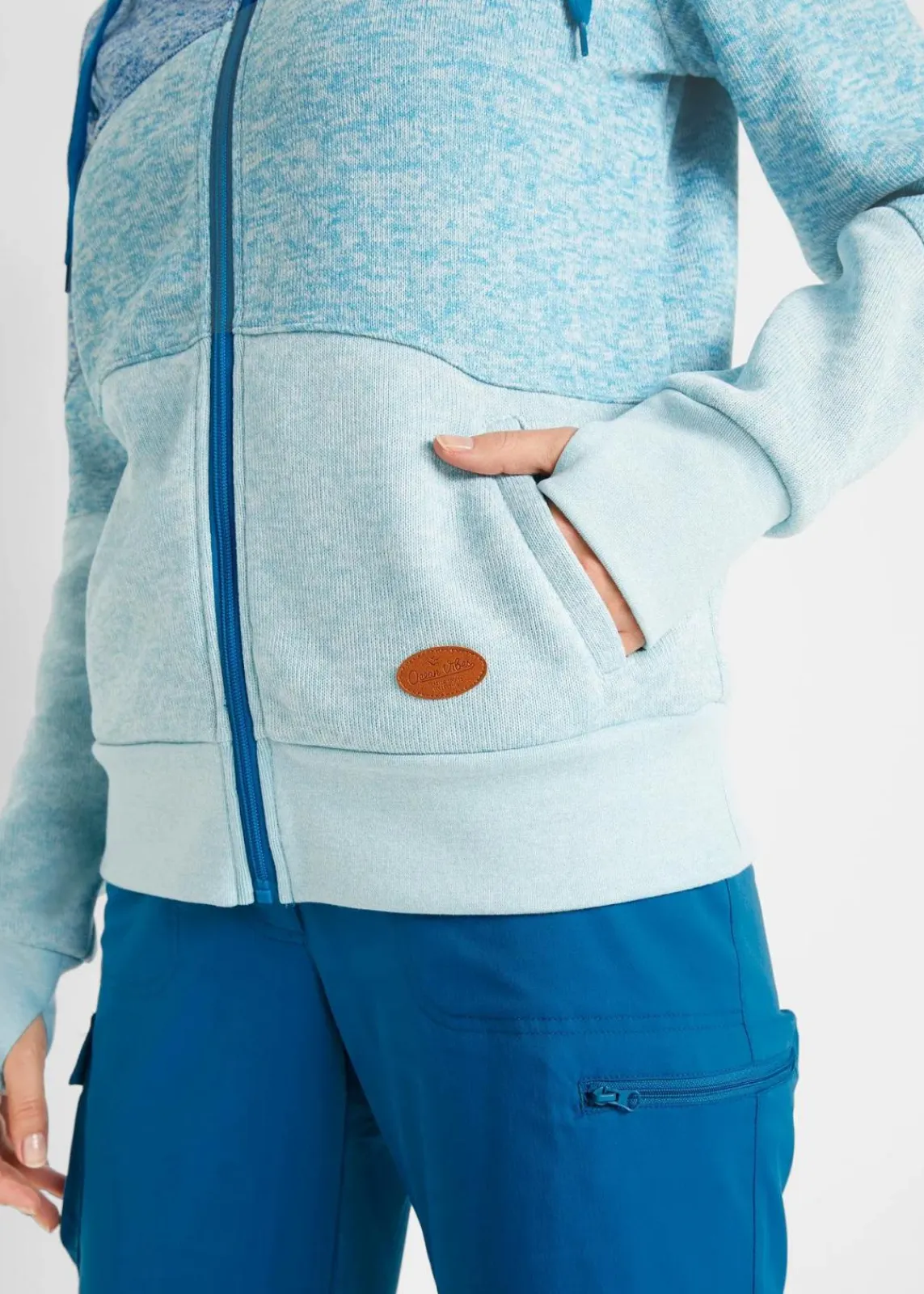 bonprix Bekleidung·Blusen & Tuniken|Nachhaltigere Materialien|Kapuzen-Sweatjacke atlantikblau meliert