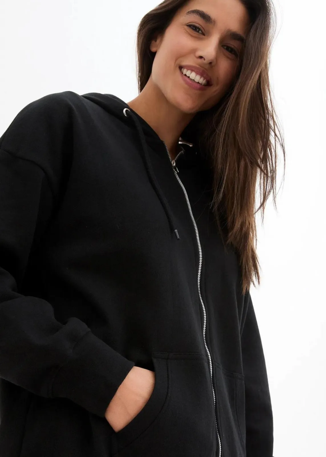 bonprix Sweat|Nachhaltigere Materialien|Kapuzen-Sweatjacke schwarz