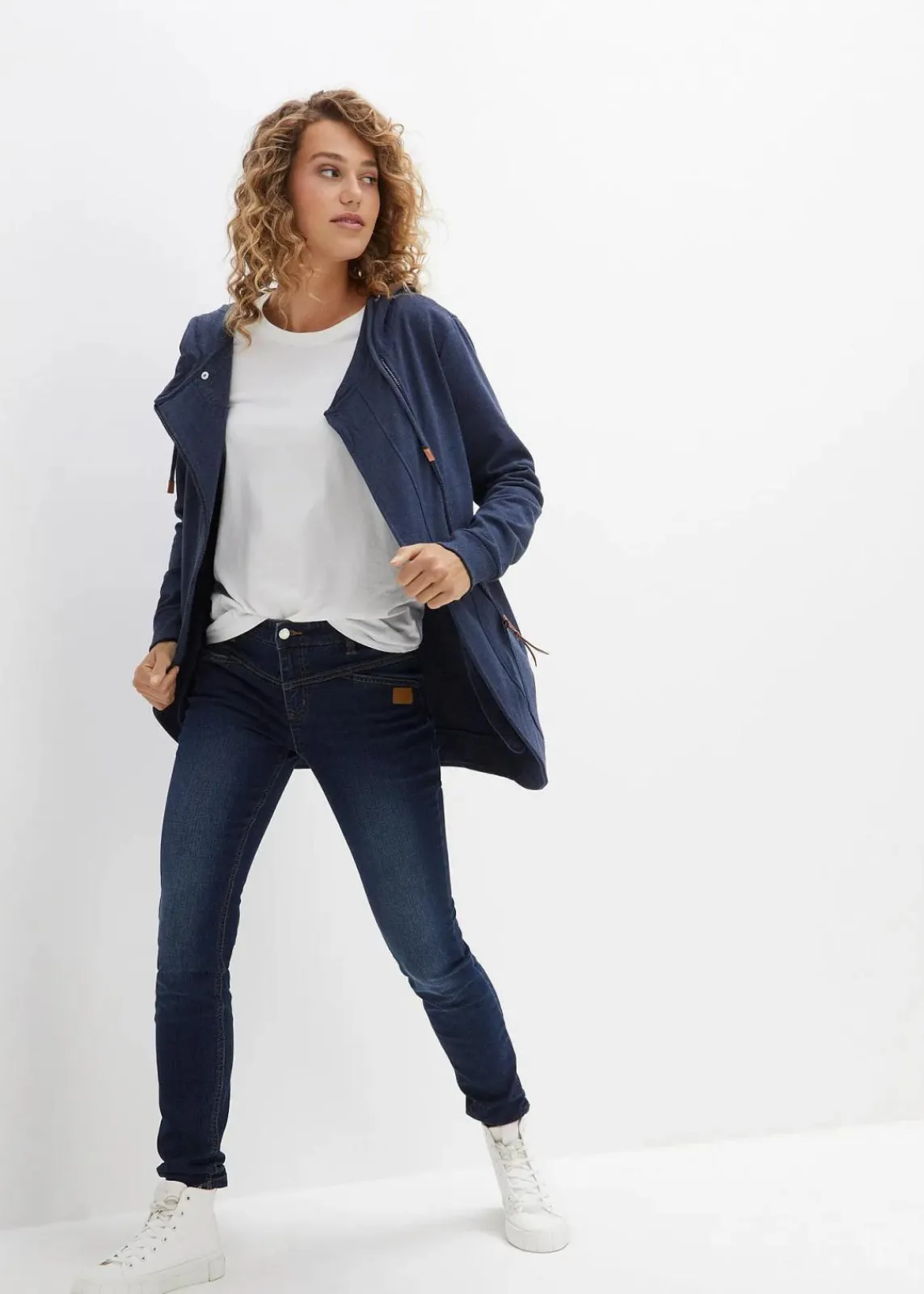 bonprix Sweat|Bekleidung·Blusen & Tuniken|Kapuzen-Sweatjacke dunkelblau meliert