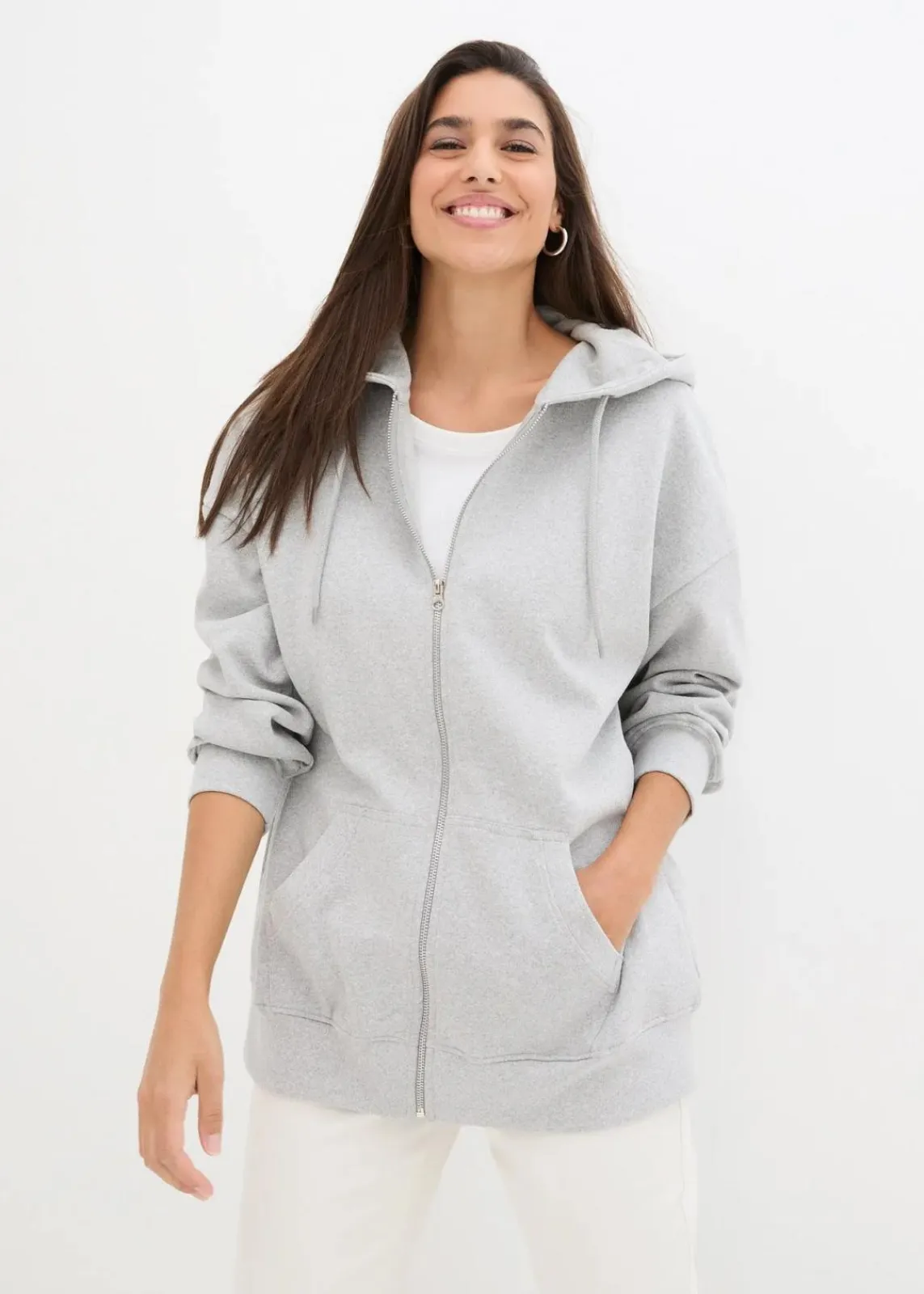 bonprix Sweat|Nachhaltigere Materialien|Kapuzen-Sweatjacke hellgrau meliert