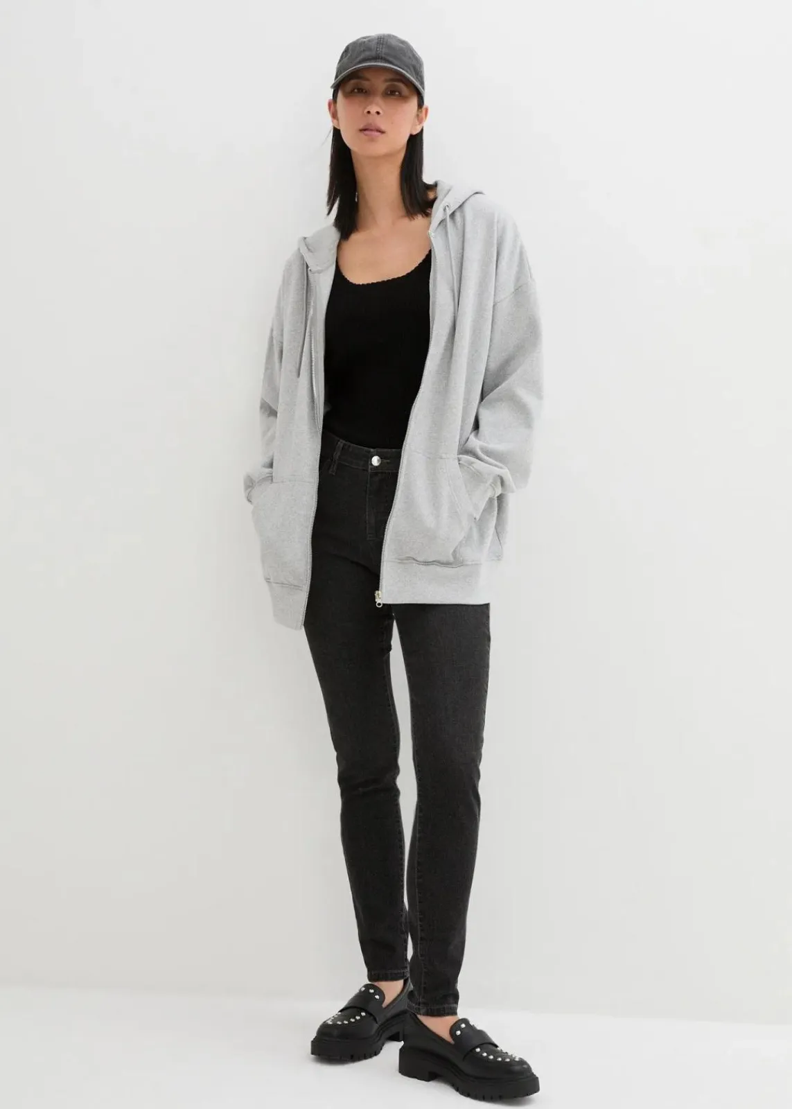 bonprix Sweat|Nachhaltigere Materialien|Kapuzen-Sweatjacke hellgrau meliert