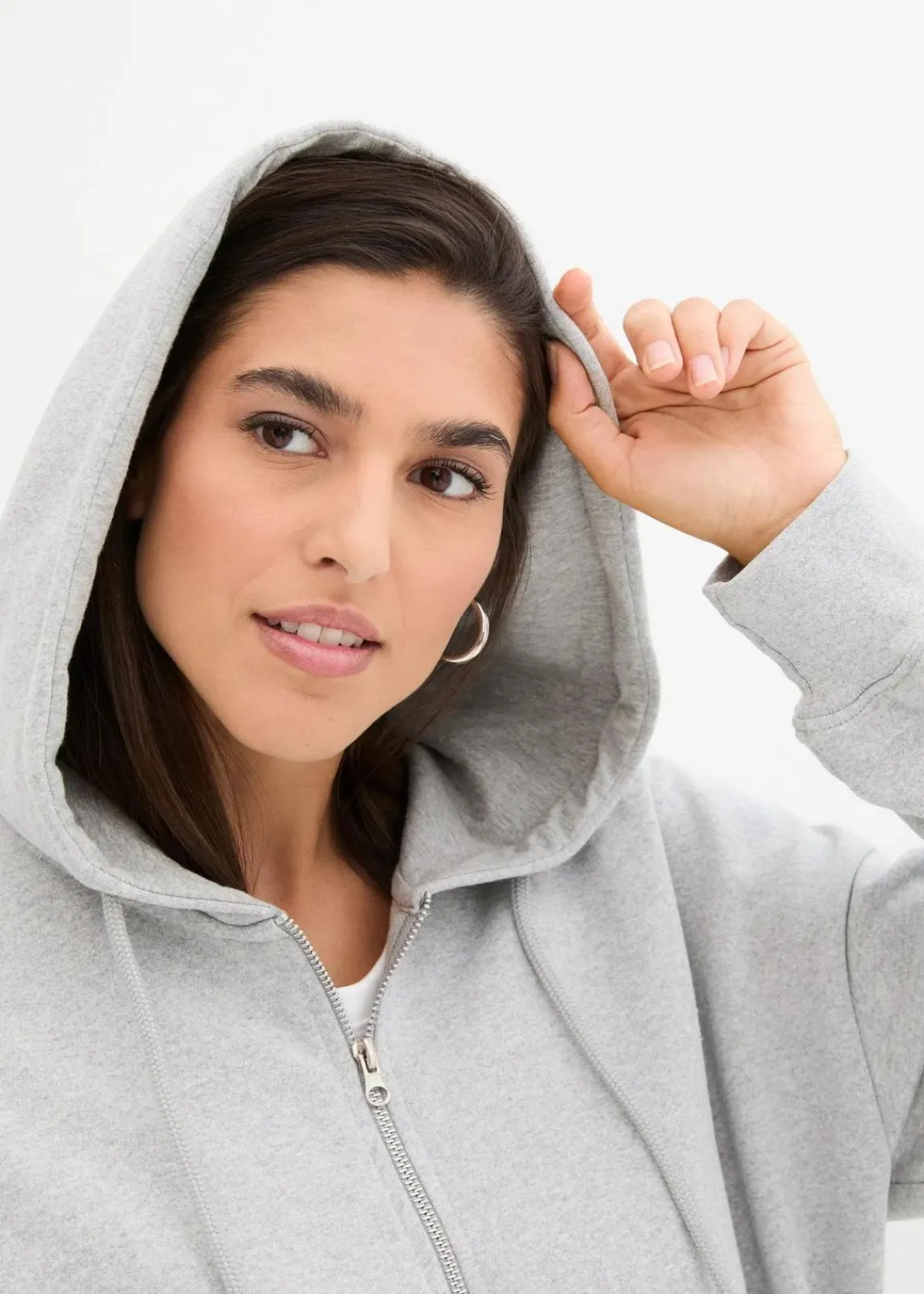 bonprix Sweat|Nachhaltigere Materialien|Kapuzen-Sweatjacke hellgrau meliert