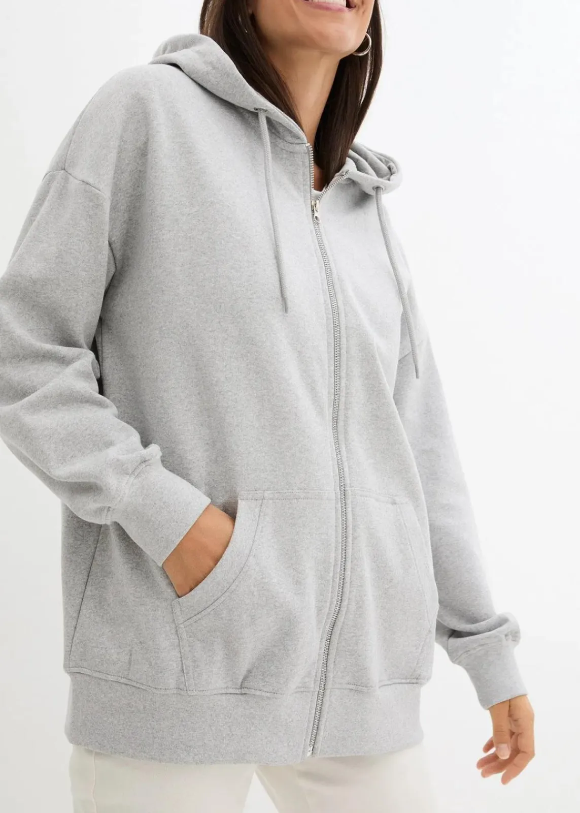 bonprix Sweat|Nachhaltigere Materialien|Kapuzen-Sweatjacke hellgrau meliert