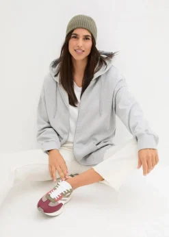 bonprix Sweat|Nachhaltigere Materialien|Kapuzen-Sweatjacke hellgrau meliert