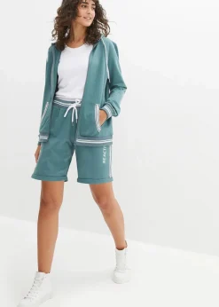 bonprix Bekleidung·Blusen & Tuniken|Nachhaltigere Materialien|Kapuzen-Sweatjacke aus reiner Bio-Baumwolle graugrün bedruckt