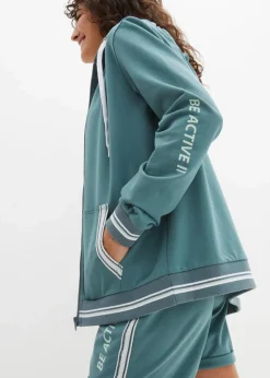 bonprix Bekleidung·Blusen & Tuniken|Nachhaltigere Materialien|Kapuzen-Sweatjacke aus reiner Bio-Baumwolle graugrün bedruckt