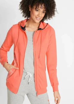 bonprix Sweat|Bekleidung·Blusen & Tuniken|Kapuzen-Sweatjacke aus reiner Baumwolle lachs bedruckt